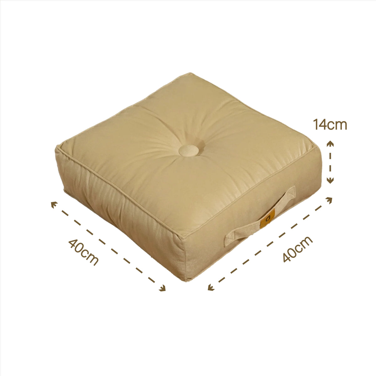 Set di 2 Pouf in Velluto 40x40 Crema - Spesso 14cm (Cuscino da Pavimento per Interni) – schema con le misure