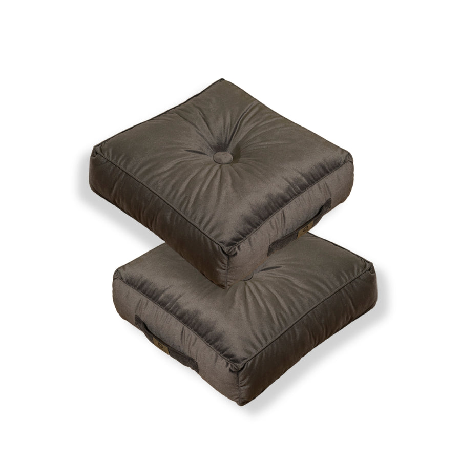 Set di 2 Pouf in Velluto 40x40 Grigio Scuro - Spesso 14cm (Cuscino da Pavimento per Interni)