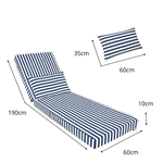 Matelas transat bain de soleil Premium 190x60 cm rayures bleu marine, épais 10 cm avec têtière déhoussable.