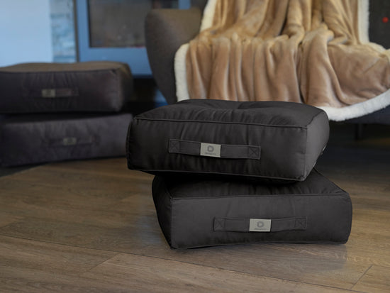 Pouf en velours 40 x 40 x 14 cm lot de 2 - Gris fonce - Deco-arts.fr