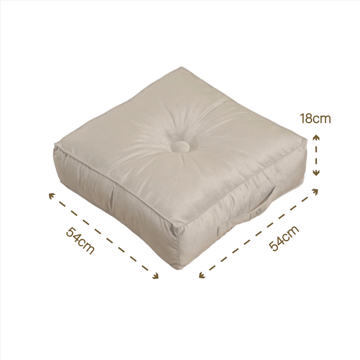 Set di 2 Pouf in Velluto XL 54x54 Grigio Chiaro - Spesso 18cm (Gran Comfort) – schema con le misure