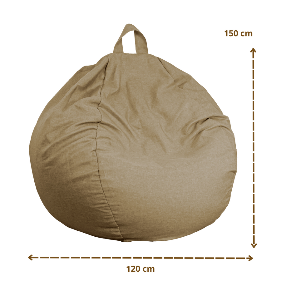 Pouf a Pera Gigante XXL 120x150 Beige, tessuto effetto lino