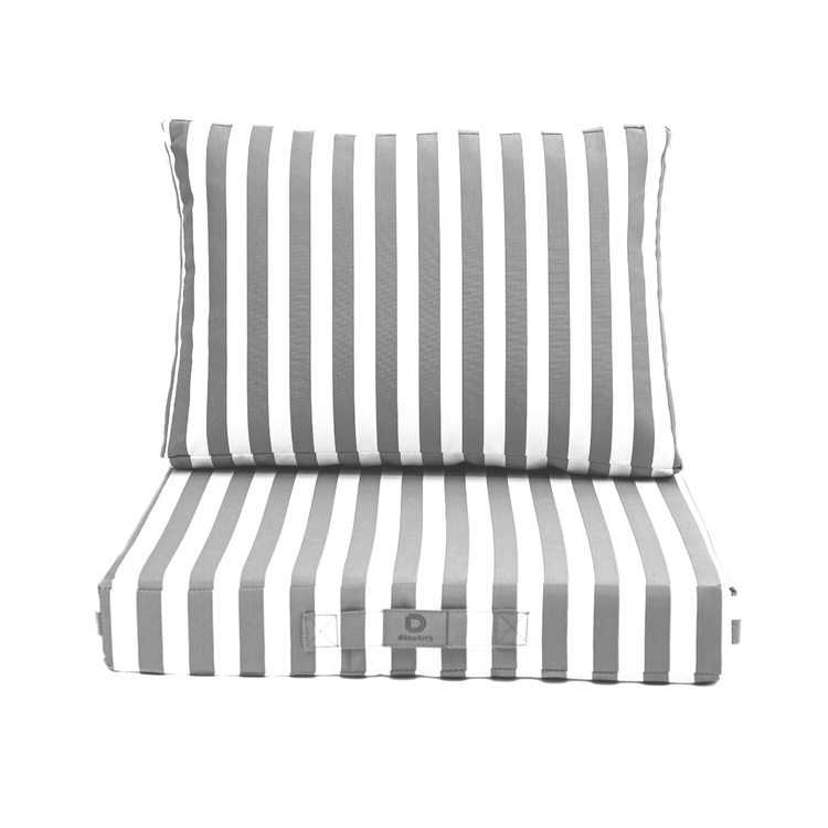 Coussins pour salon de jardin déhoussable 60x60cm - Rayure gris clair - Déco Arts