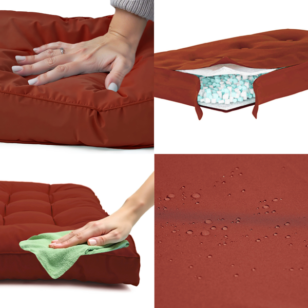 Ensemble de coussins capitonnés 50x50 cm terracotta, épais et moelleux, pour fauteuils et canapés, décoration élégante.