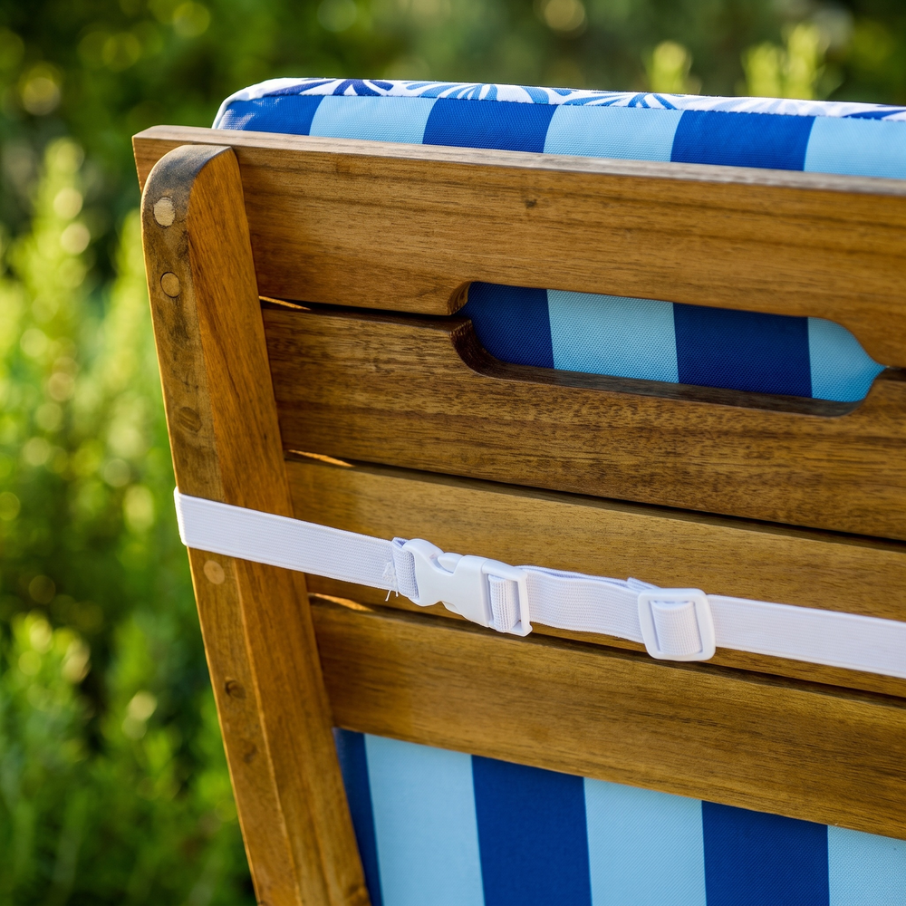 Cuscino per sedia schienale alto, Motivo Fogliame Blu – cinghia regolabile con fibbia sul retro