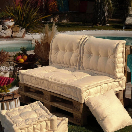 Set Cuscini Pallet Europa 120x80 Beige Clair - Seduta XXL Spessa 20cm (1 Seduta + 2 Schienali)