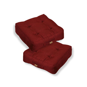 Set di 2 Cuscini da Pavimento Effetto Lino 50x50 Rosso - Spesso 18cm (Alta Gamma)