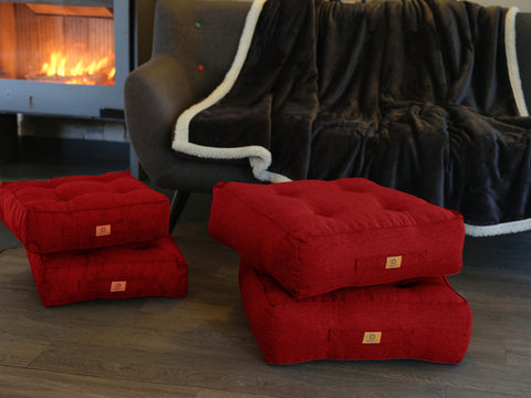 Set di 2 cuscini da pavimento effetto lino 50 x 50 x 18 cm - rosso