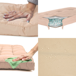 Beige 15cm thick ensemble de coussins capitonnés pour banquette, comprenant une assise et deux dossiers, pour fauteuils et canapés.