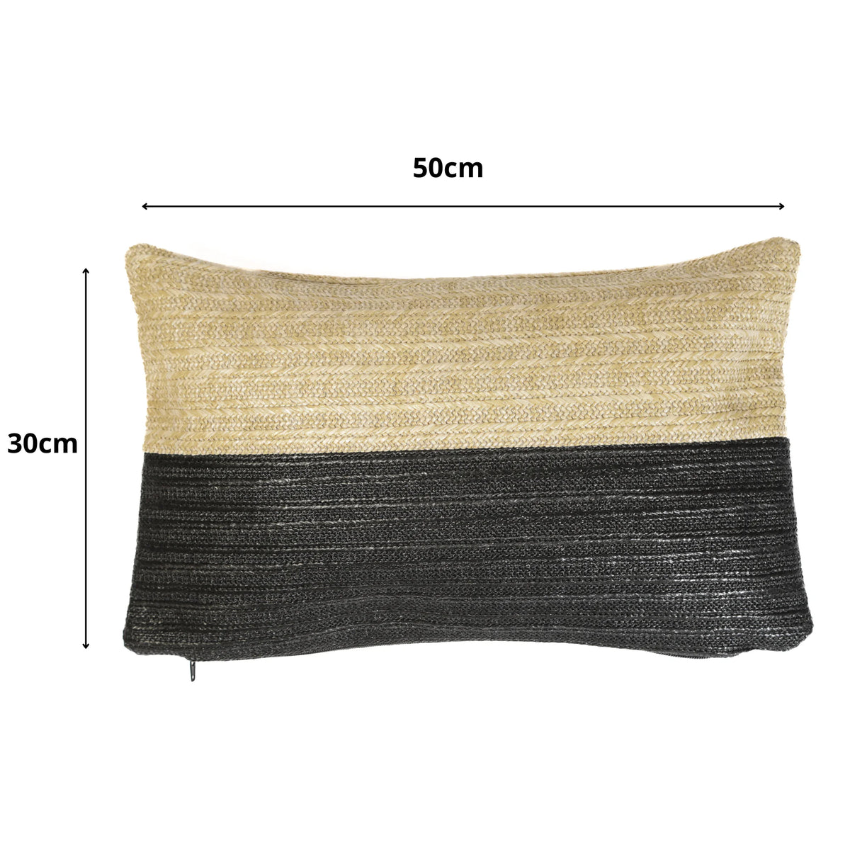 Fodera Cuscino Effetto Rafia Bicolore 30x50 - (Housse Seule - Stile Bohème) – schema con le misure