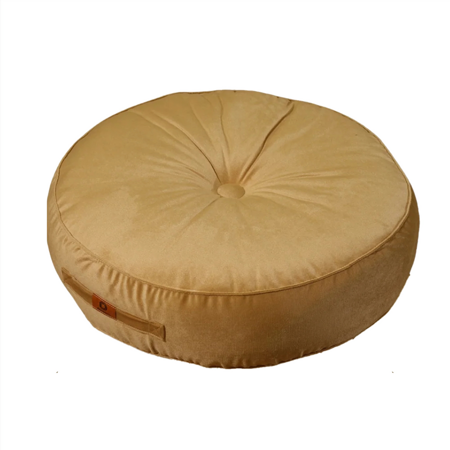 Set di 2 Pouf Rotondi in Velluto Beige – foto 3