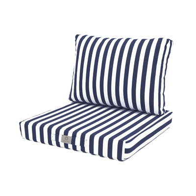 Ensemble de 2 coussins de salon de jardin rayés bleu marine, 60x60 cm, pour fauteuils et canapés, en tissu 270g.