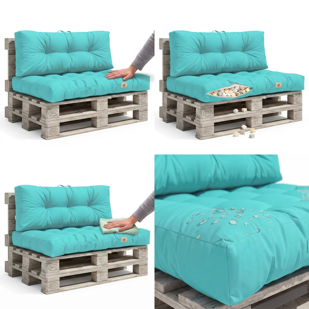 Set Cuscini Pallet 120x80 Blu Caraibi, impermeabile