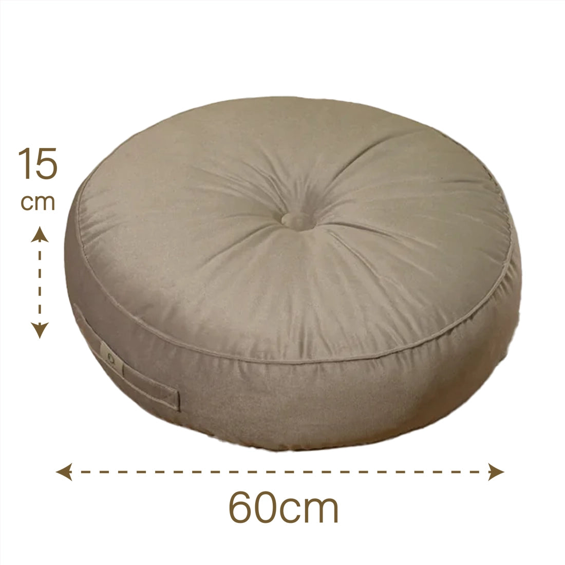 Set di 2 Pouf Rotondi in Velluto XL Ø60 Grigio Chiaro - (Gran Comfort e Maniglia) – schema con le misure