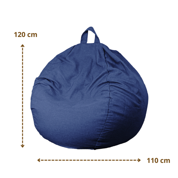 Pouf poire XL d'intérieur en tissu effet lin - 110x120 cm - Bleu indigo  - Deco-arts.fr