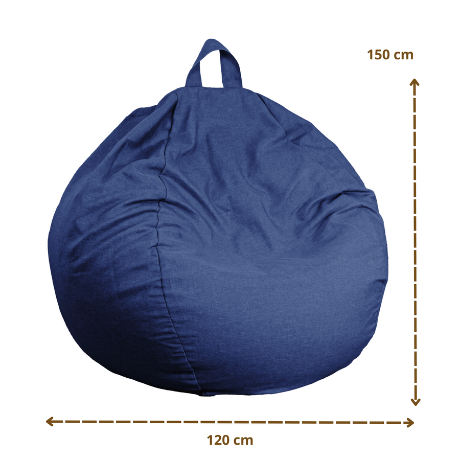 Pouf a Pera Gigante XXL 120x150 Blu Indaco, tessuto effetto lino