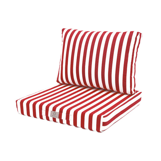 Ensemble de coussins pour salon de jardin 50x50 cm Rayure rouge, assise et dossier, en tissu Premium 270g.