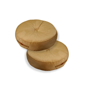 Set di 2 Pouf Rotondi in Velluto Ø50 Beige - (Design Morbido & Maniglia)