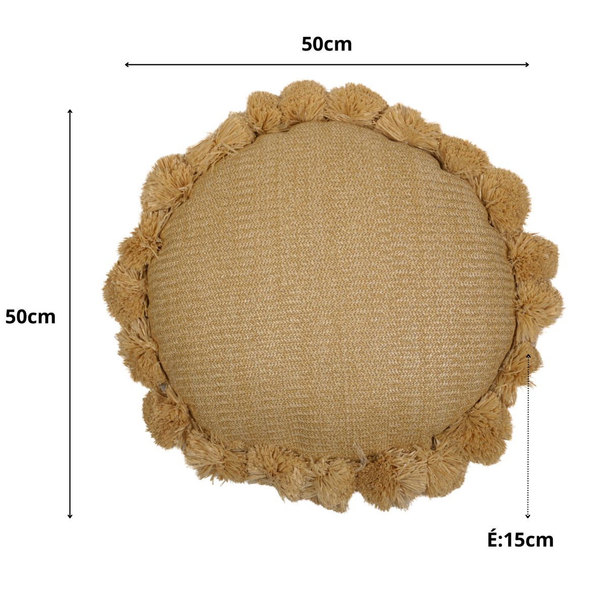 Cuscino Sole Effetto Rafia 50x15 cm - Déco Bohème (Imbottito e Resistente) – schema con le misure