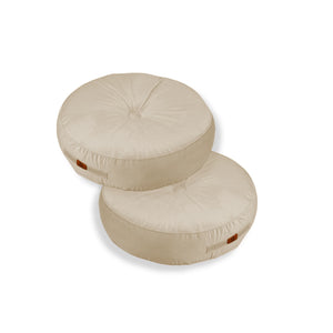 Set di 2 Pouf Rotondi in Velluto XL Ø60 Crema - (Gran Comfort e Maniglia)