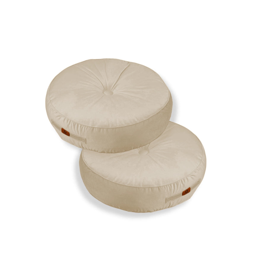 Set di 2 Pouf Rotondi in Velluto Crema – foto 2