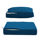 Ensemble de 4 coussins de salon jardin 50x50 cm bleu pétrole, déhoussables et anti-UV pour fauteuils et canapés.