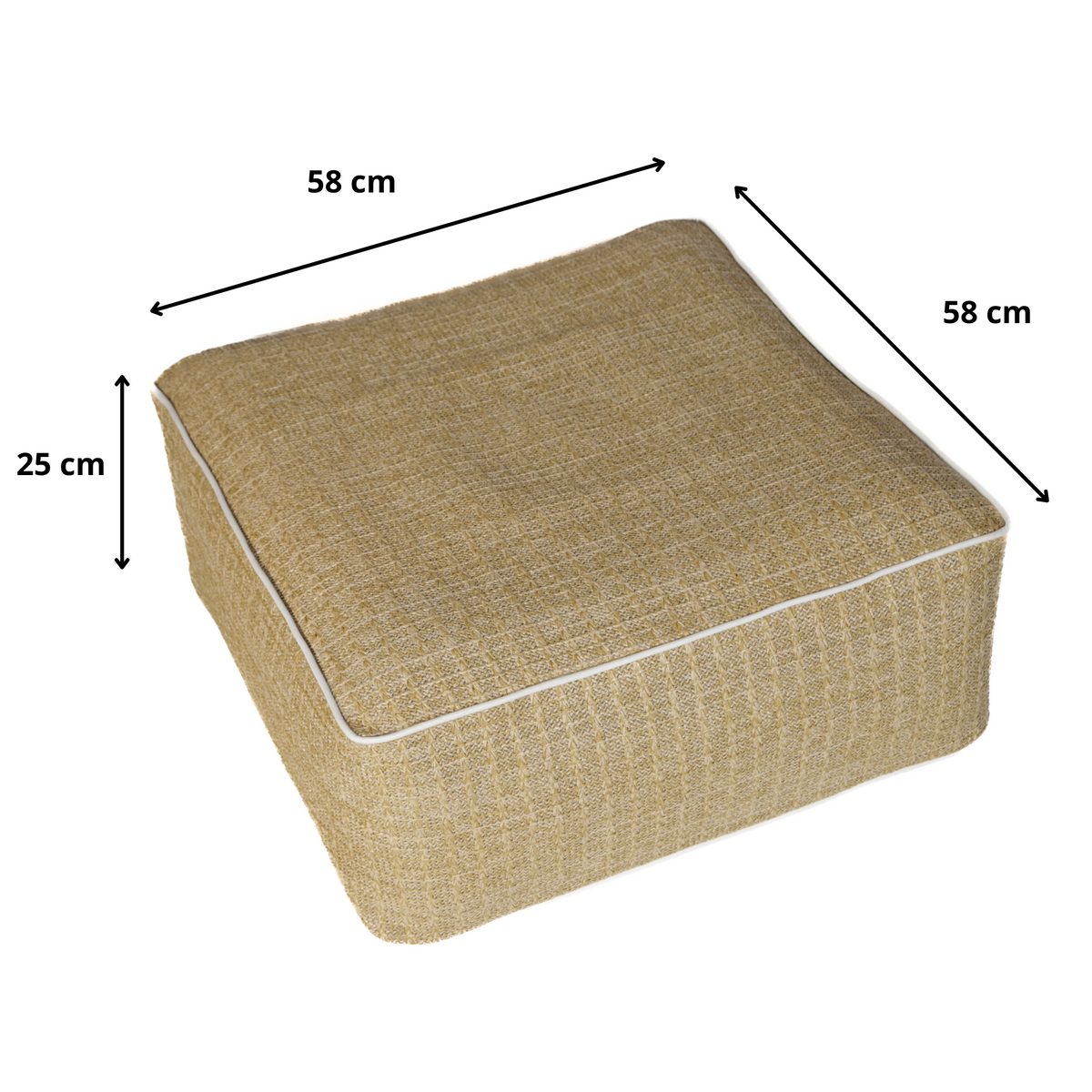 Pouf Gonfiabile da Esterno Quadrato 58cm - Effetto Rafia e Impermeabile – schema con le misure