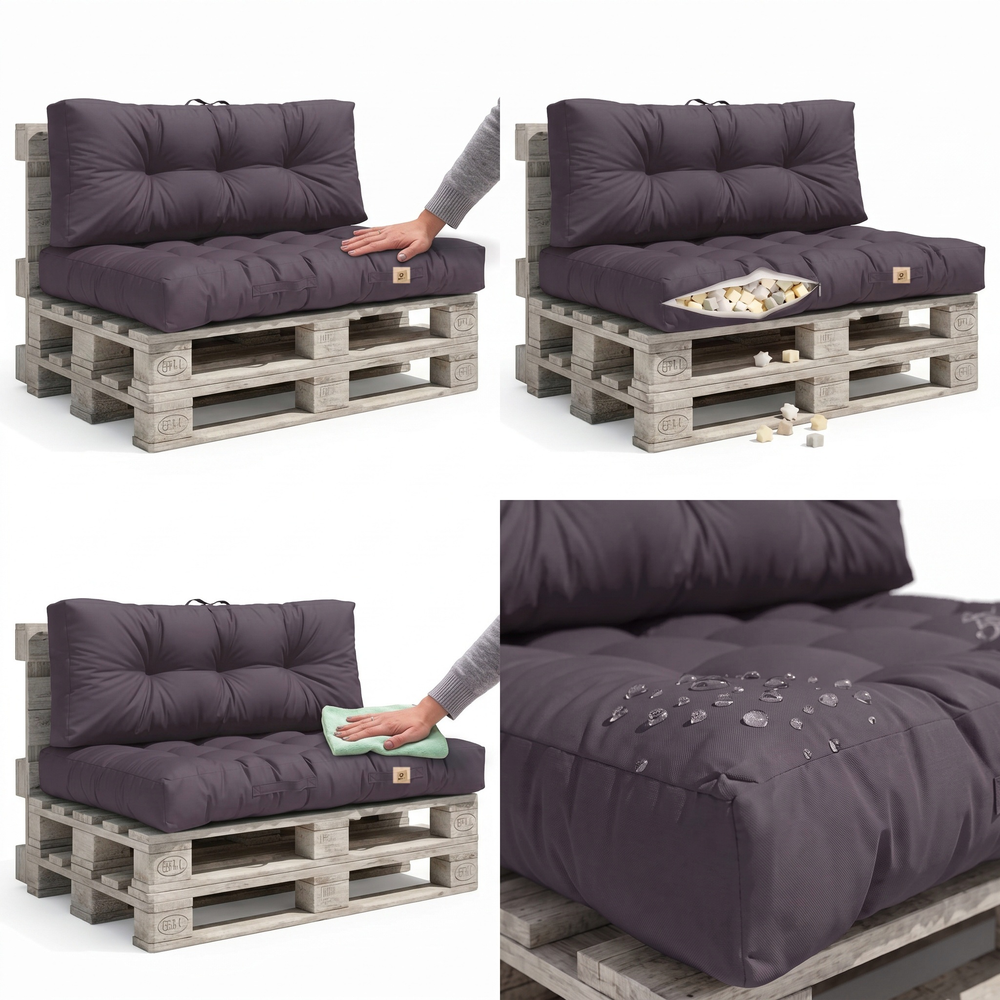 Set Cuscini Pallet 120x80 Grigio Carbone, impermeabile