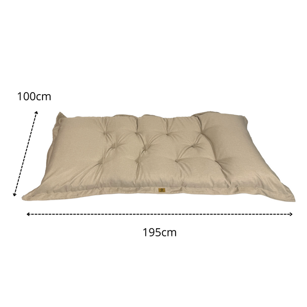 Coussin décoratif futur de sol XXL effet lin beige 195x100 cm, épais 15 cm, pour détente ou lit d'appoint.