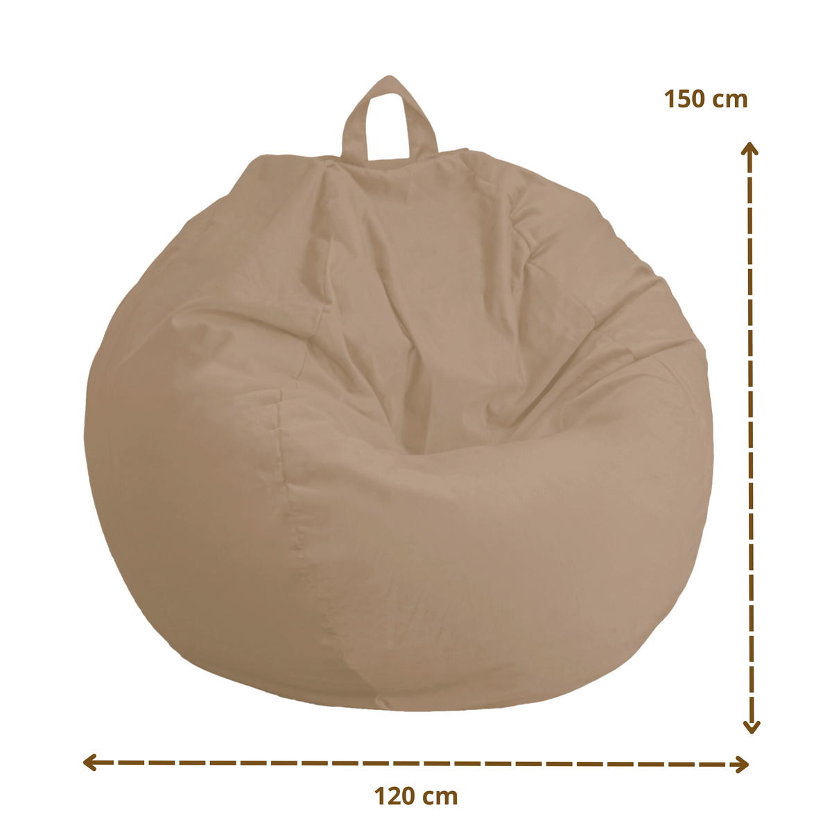 Pouf a Pera Gigante XXL 120x150 Beige - Velluto e Schiuma (Gran Lusso e Comfort) – schema con le misure