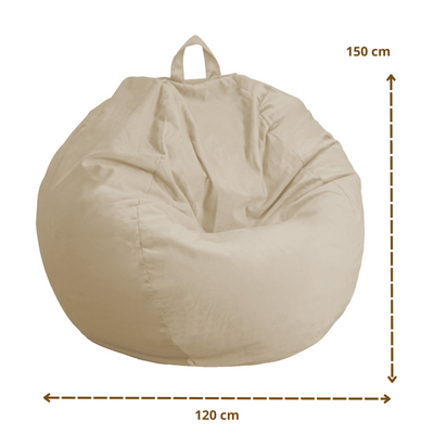 Pouf poire Géant XXL d'intérieur en tissu velours - 120x150 cm - Crême - Deco-arts.fr
