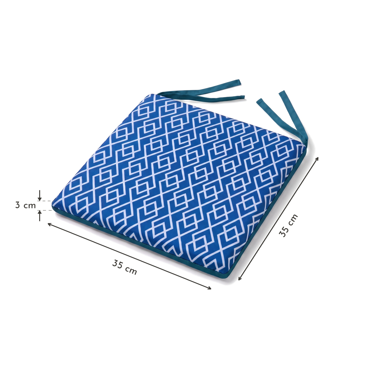 Set di 4 Cuscini per Sedia 35x35 Motif Géométrique Verde - Comfort & Déco (Avec Attaches) – schema con le misure