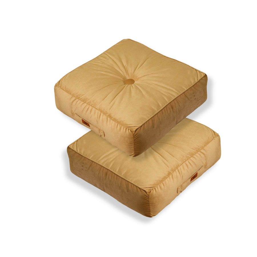 Set di 2 Pouf in Velluto XL 54x54 Beige, spessore 18 cm