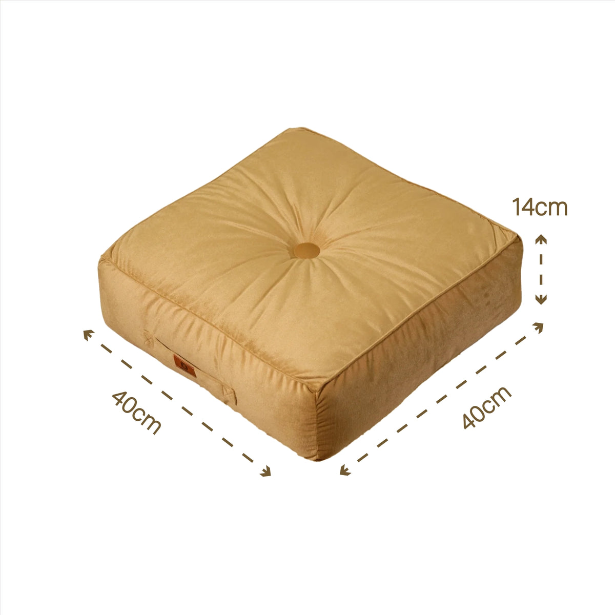 Set di 2 Pouf in Velluto 40x40 Beige - Spesso 14cm (Cuscino da Pavimento per Interni) – schema con le misure