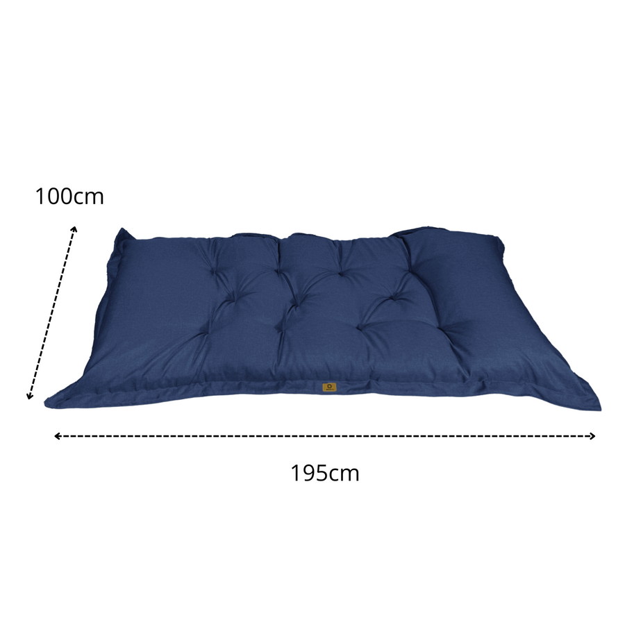 Futon da Pavimento XXL Effetto Lino 195x100 Blu Indaco, per interno, esterno e campeggio