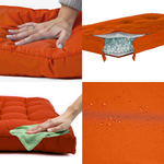 Ensemble de coussins capitonnés pour banquette, orange, épais 15cm, 1 assise et 2 dossiers, pour fauteuils et canapés.