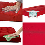 Ensemble de coussins capitonnés rouges pour banquette, 100x50 cm, épais 15 cm, comprenant une assise et deux dossiers.