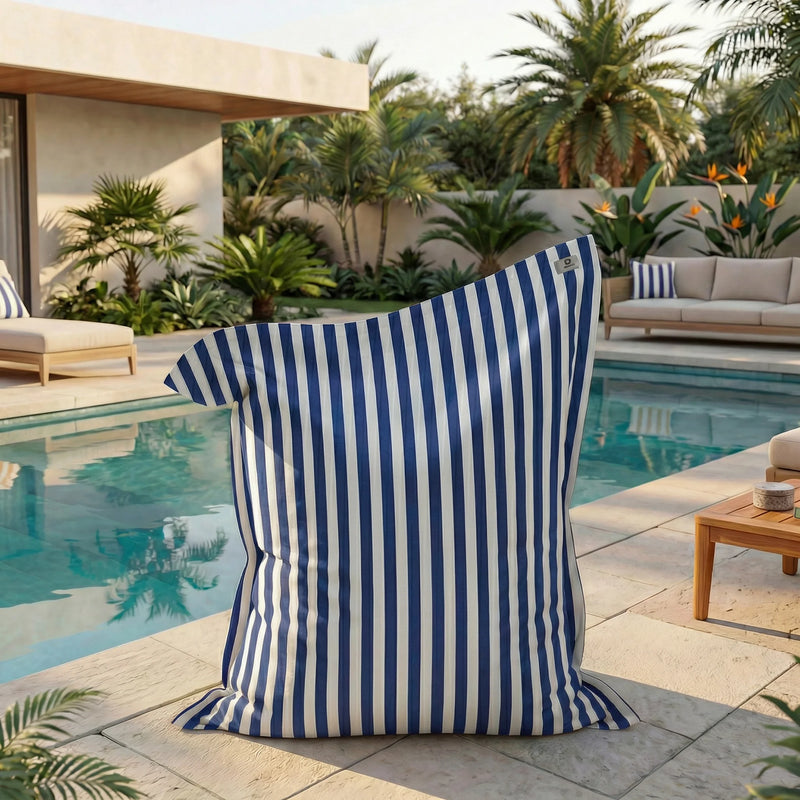 Fodera per Pouf Gigante XXL 180x140 Righe Blu Navy - Sfoderabile & Anti-UV (Interno / Esterno)