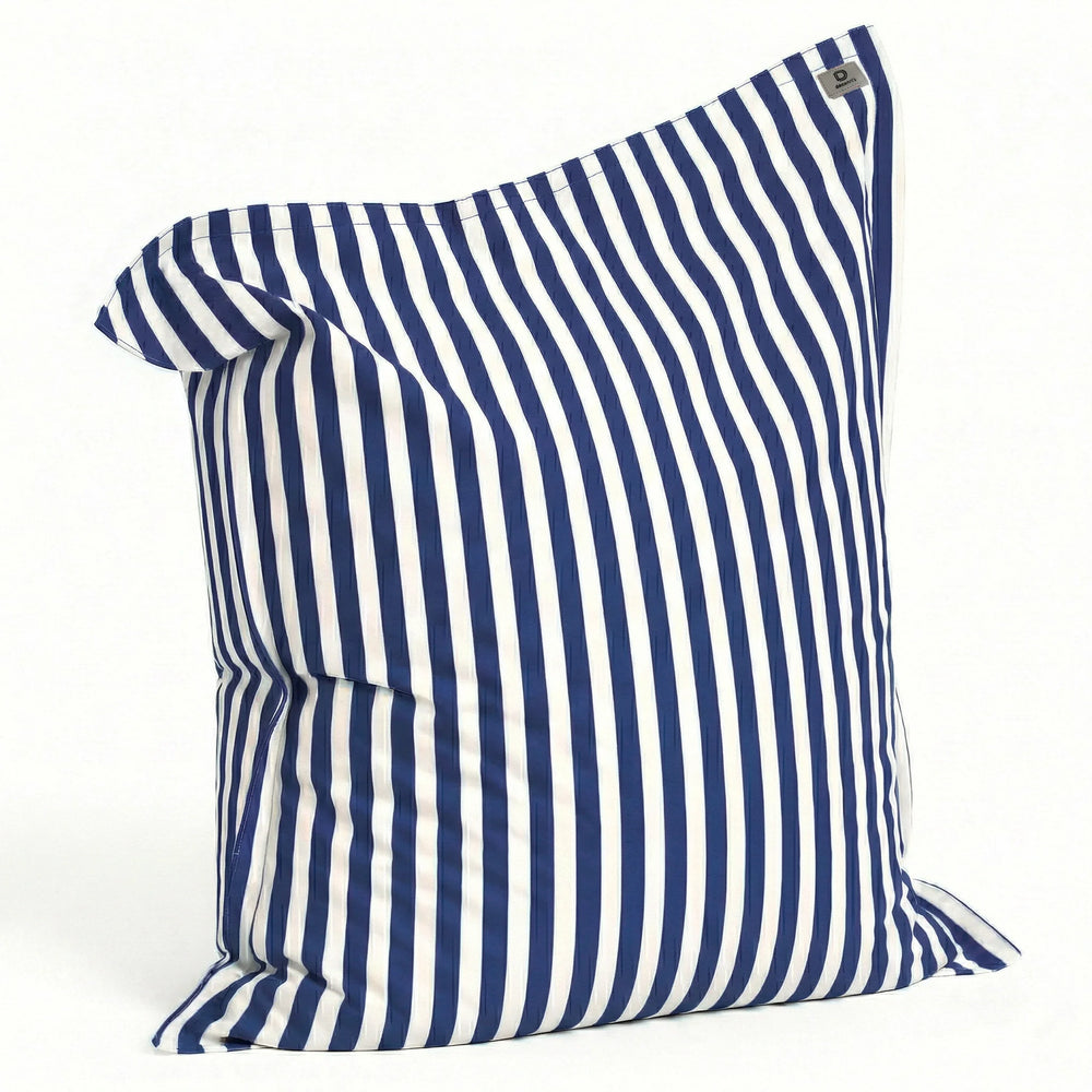 Pouf Gigante XXL 180x140 Righe Blu Navy, tessuto in poliestere a righe 270 g