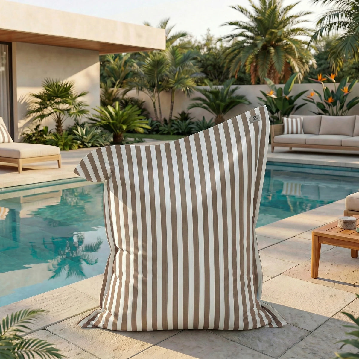 Pouf Gigante XXL 180x140 Righe Beige – Sfoderabile & Anti-UV (Interno / Esterno)