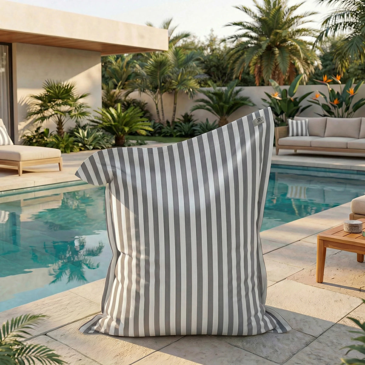 Fodera per Pouf Gigante XXL 180x140 Righe Grigio Chiaro – Sfoderabile & Anti-UV (Interno / Esterno)