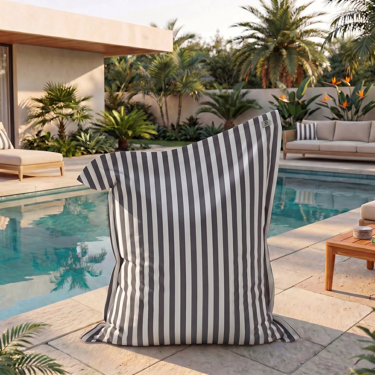 Pouf Gigante XXL 180x140 Righe Grigio Scuro – Sfoderabile & Anti-UV (Interno / Esterno)