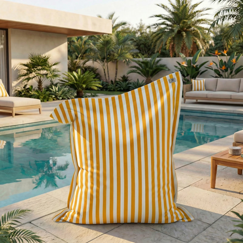 Pouf Gigante XXL 180x140 Righe Giallo - Sfoderabile & Anti-UV (Interno / Esterno)