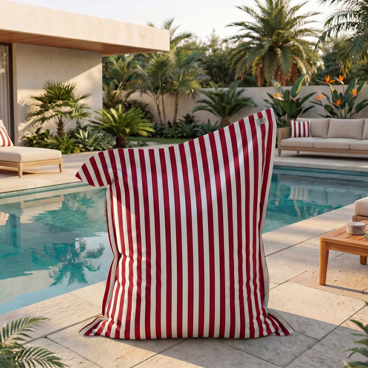 Pouf Gigante XXL 180x140 Righe Rosso – Sfoderabile & Anti-UV (Interno / Esterno)