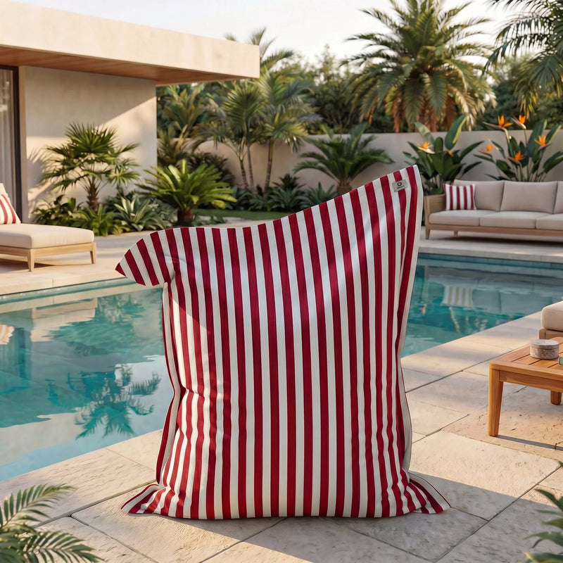 Pouf Gigante XXL 180x140 Righe Rosso - Sfoderabile & Anti-UV (Interno / Esterno)