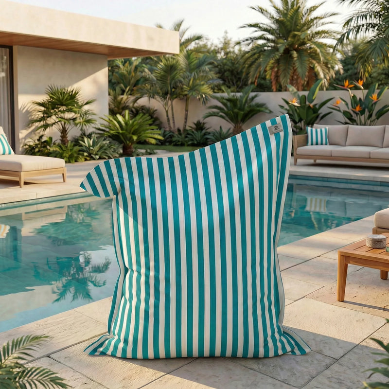 Fodera per Pouf Gigante XXL 180x140 Righe Turchese - Sfoderabile & Anti-UV (Interno / Esterno)