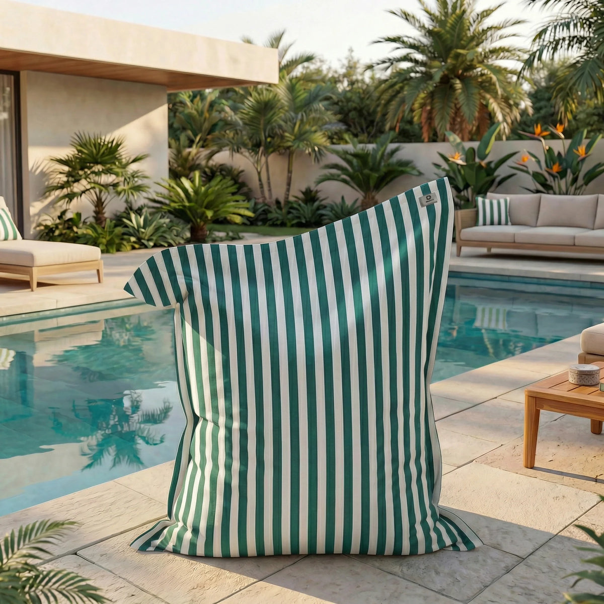 Pouf Gigante XXL 180x140 Righe Verde – Sfoderabile & Anti-UV (Interno / Esterno)