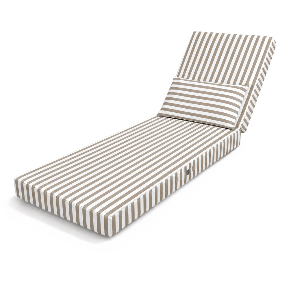 Materassino premium per lettino 190x60, righe beige, con il suo poggiatesta, su sfondo bianco