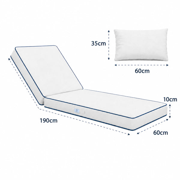 Materassino Premium Lettino 190x60 Bianco - Spessore 10cm & Poggiatesta (Sfoderabile)