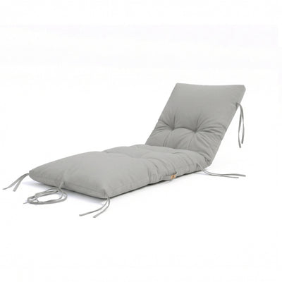 Matelas bain de soleil gris galet, épais 12cm, imperméable, pour chaise longue Decoartss, en tissu résistant et confortable.